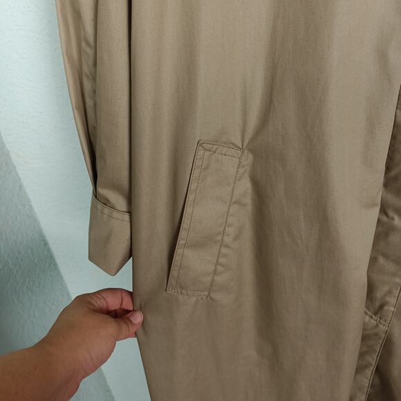 THE TOTES COAT Women's Vintage 80s Tan Button Up Rain Trench Coat Pockets Sz 18½ - Picture 7 of 13